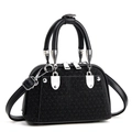 Elegante borsa a mano in tessuto nero con dettagli argento e tracolla staccabile - Nero