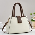 Elegante borsa a mano bicolore beige e marrone da donna con tracolla e grande capacità interna - Bianco Sporco