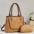 Brown faux suede tote bag set with matching coin purse and adjustable shoulder strap - Khaki/Earth Yellow