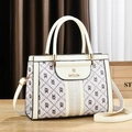 Chic beige soft leather handbag with KAILI letter print and gold hardware detailing - Cream White / Style 2 (Geometric Splicing)