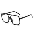 Retro oversized square black double bridge sunglasses with clear lenses for men and women - Glossy Black Frame Clear Lens