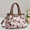 Sac à main élégant en crème avec imprimés cerises et poignée pour l'automne - Abricot