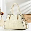 Minimalist beige stone-embossed tote bag with smooth leather trim and gold hardware details - Off White