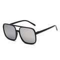 Retro oversized black frame sunglasses with silver mirror lenses and double bridge design - Silver Mirrored