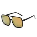 Retro oversized square sunglasses with black frame and golden gradient mirrored lenses - Pink Mirror