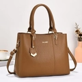 Borsa tote in pelle marrone a grana litchi con finiture dorate e tracolla da donna - Marrone