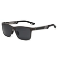 Men's square polarized sunglasses with dark grey frame and carbon fiber texture temples - Gunmetal Frame Grey Lens