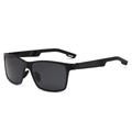 Men's matte black aluminum polarized sports sunglasses with carbon fiber temple details - Black Frame Grey Lens