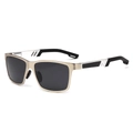 Champagne gold aluminum-magnesium polarized men's sunglasses with carbon fiber temples - Silver Frame Grey Lens