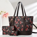 Set da 3 pezzi borsa tote marrone con stampa ciliegia e portafoglio coordinato - caffè