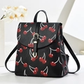 Eleganter schwarzer PU-Leder Rucksack mit Kirschmuster und Goldschließe für Damen - Schwarz