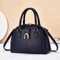 Dark blue litchi pattern leather handbag with gold horseshoe buckle and shoulder strap - Blue