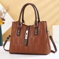Sac à main bicolore à damier marron avec doubles poignées et bandoulière réglable - Motif Bambou / Marron Grain De Bambou