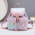 Mini mochila floral degradada para mujer con cordón y hebilla de metal dorada - Rosa