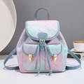 Chic pink purple gradient backpack for women with floral pattern and golden metal buckles - Blue