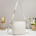 Elegant white bucket shoulder bag with minimalist U-shaped stitching and woven knot detail - Off-white