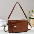 Polished dark brown crocodile pattern handbag with gold hardware and shoulder strap - Earthy Yellow