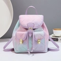 Mochila de moda floral degradada para mujer con bolsillos dobles y hebillas de metal - Morado