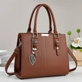 Bolso tote clásico marrón oscuro para mujer con colgante de hoja de plata y perla - Amarillo Tierra
