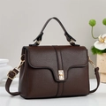 Dark brown pebbled leather satchel with golden hardware and T-flap closure for women - Coffee