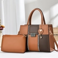 Brown leather crossbody mini bag set with a metal key charm and detachable strap - Earthy Yellow