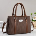 Elegante borsa a mano marrone a spina di pesce con cinturini in pelle e fibbia argento - Marrone