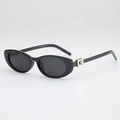 Klassische schwarze ovale Sonnenbrille für Damen mit eleganten goldenen Metalldetails - Glänzend Schwarz Graue Gläser