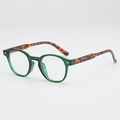 Lunettes de soleil ovales rétro avec monture verte transparente et branches en écaille - Protection UV400 / Monture Verte Verres Transparents