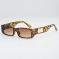 Retro Rechteck-Sonnenbrille in Schildpattoptik mit braunen Gläsern und Goldverzierung - UV400 Schutz / Schildpatt Rahmen Braune Gläser