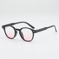 Retro runde schwarze Sonnenbrille mit pinken Verlaufsgläsern und silbernen Metalldetails - UV400 Schutz / Schwarzer Rahmen Blush-Gläser