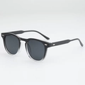Classic round gradient black sunglasses with silver rivet accents and dark lenses - Black & Transparent Frame Grey Lens