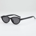 Fashionable black oval sunglasses with silver triangle rivets and dark lenses for outdoors - Glossy Black Grey Lens