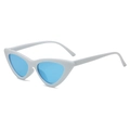 Retro cat-eye sunglasses with thick white plastic frames and translucent blue lenses - White Frame Blue Lens (C9)