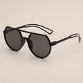 Cool black cartoon-style sunglasses for kids with dual-beam frame and cutout temples - Bright Black / Gray