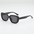Fashionable black square sunglasses with silver stud accents and dark grey lenses - Bright Black Frame Grey Lens