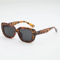 Fashionable square tortoiseshell sunglasses with dark lenses and metal stud accents - Tortoise Frame Grey Lens