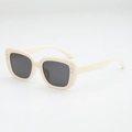 Chic cream white square sunglasses with silver rivets and dark grey UV lenses - Beige Frame Grey Lens