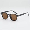 Lunettes de soleil ovales noires rétro avec verres bruns et rivets argentés - Protection UV400 / Monture Noire Verres Thé