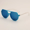 Kids round flat-top sunglasses with bright blue frames and white temples for UV protection - Blue Frame Blue Mirror Lens