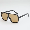 Oversized wrap-around zonnebril met glanzend zwart montuur en gele getinte glazen - Zwart Frame Thee Lenzen