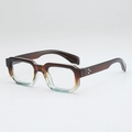 Retro square gradient brown frame glasses with triple metal rivets on the side temples - Tea Gradient Transparent Frame