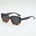 Square black and tortoiseshell frame sunglasses with dark lenses and silver stud detail - Black Tortoiseshell Gradient Gray Lenses