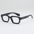 Retro square thick-frame glasses with metallic triple rivet accents and clear lenses - Glossy Black Frame