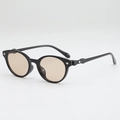 Retro oval black sunglasses with light brown lenses and silver diamond metal rivets - Sunglasses / Black Frame Tea Lens