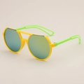 Kids yellow frame sunglasses with green temples and reflective lenses for UV protection - Yellow Frame Gold Mercury