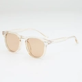 Fashionable champagne round sunglasses with transparent frame and metal studs, model CY8218 - Transparent Tea Frame Tea Lens