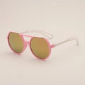 Pink frame kids sunglasses with gold mirrored lenses and contrasting white temples - Pink Frame Pink Mirror