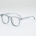 Fashionable round light blue transparent sunglasses with decorative metal rivets on frame - Translucent Grey Frame Clear Lens