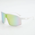 White frame sports cycling sunglasses with large colorful mirrored lens for outdoors - White Frame Colorful Lens