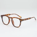 Retro round tortoiseshell sunglasses with leopard print frames and silver metal details - Demi Frame Clear Lens